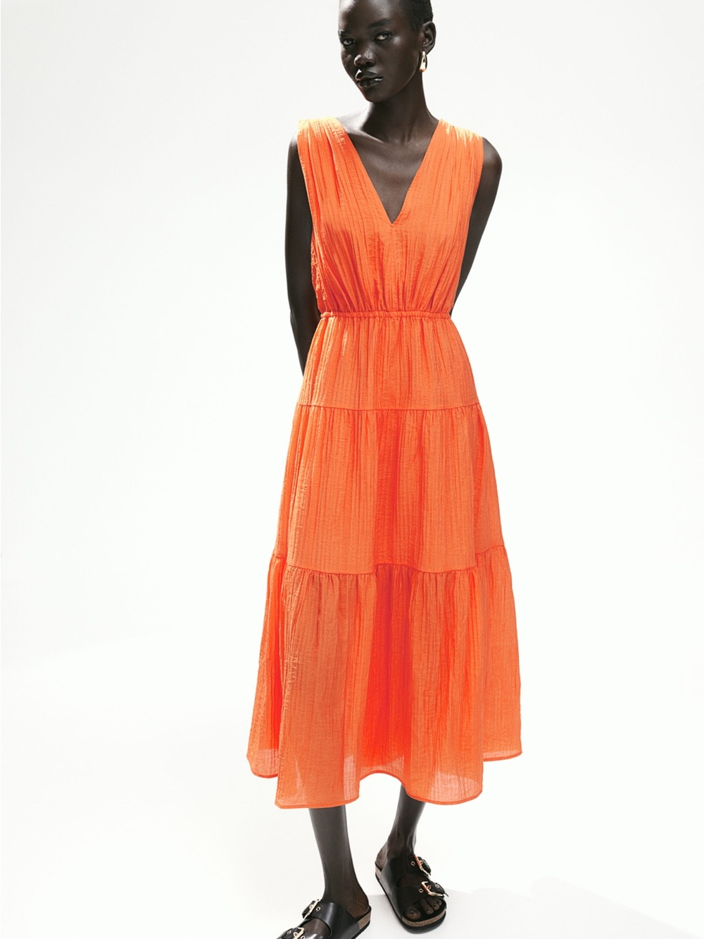 NWT H&M Tiered Midi Dress - Orange - M